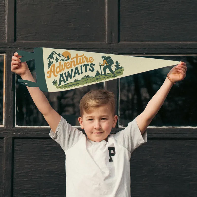 Personalized Adventure Awaits Felt Pennant Natured Theme Wall Decor Hiking Camp Banner Wanderer Sign Outdoor Lover Gift Inspirational Travel Art