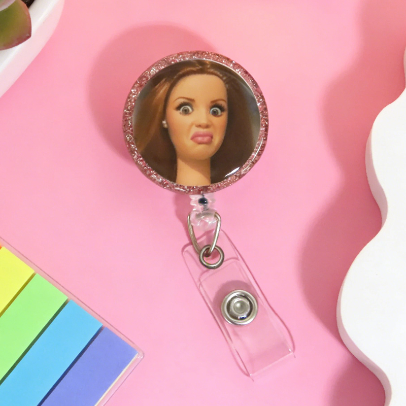 Personalized Funny Face Badge Reel Cringe Doll Badge Reel Funny Nurse Gift Retractable ID Clip for Work