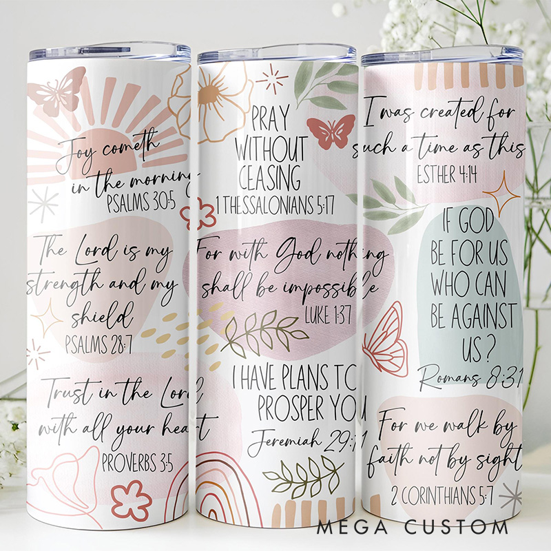 Personalized Bible Verse 20oz Skinny Tumbler with Lid and Straw Custom Name Tumbler with Scripture Faith Based Cup for Christian Religious Gift