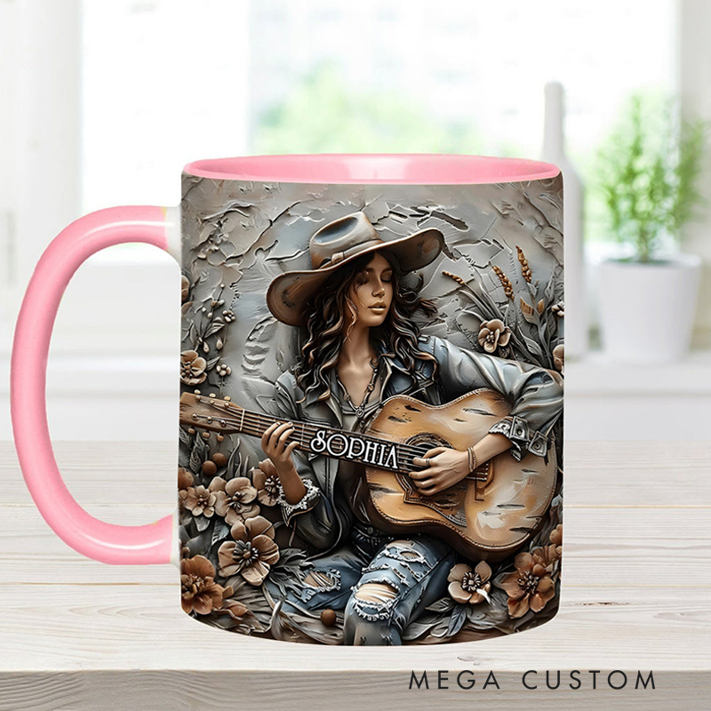 Personalized Name Girl Guitar Accent Mug Custom Guitar Themed Mug for Music Lovers