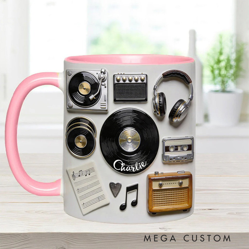 Personalized 2D Flat Love Vinyl Accent Mug Custom Vinyl Records Themed Mug for Music Lovers