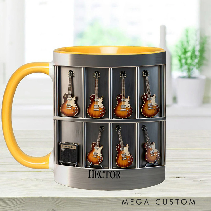 Personalized 2D Flat Guitar Collection Accent Mug Custom Guitarist Themed Mug for Music Lovers