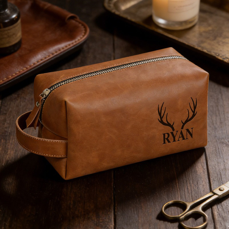 Personalized Hunting Toiletry Bag Custom Dopp Kits Engraved Leather Toiletry Bag for Deer Hunter Dad Husband Father Gift