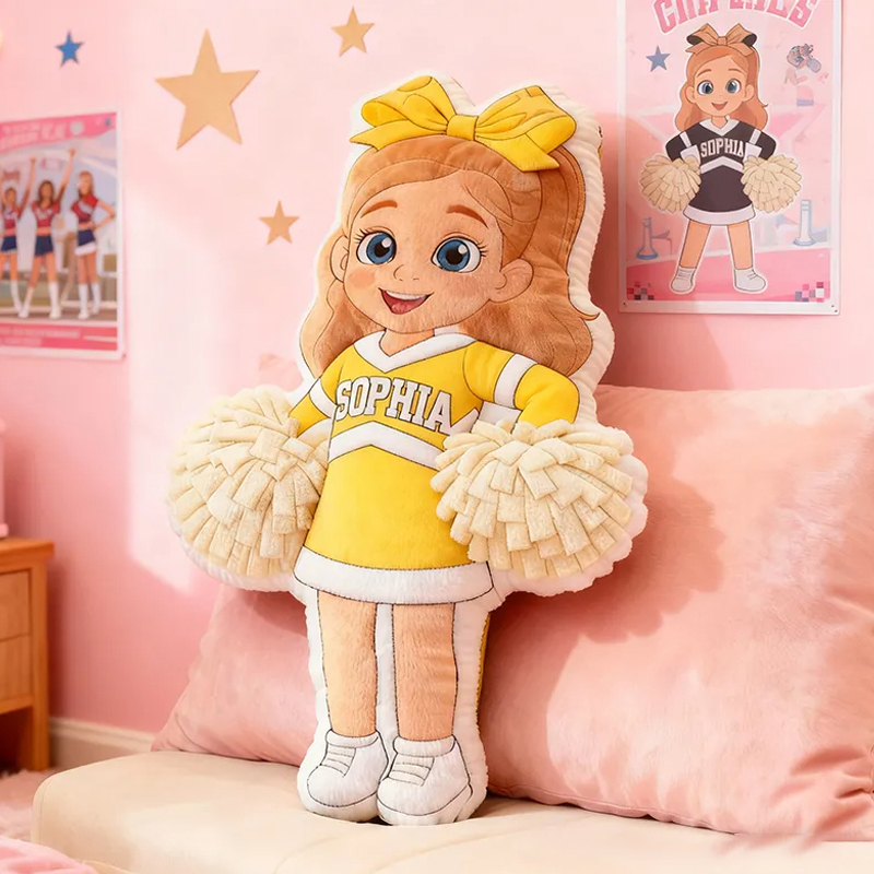 Personalized Cute Cheerleader Pillow with Custom Name for Girls and Cheer Squad Members