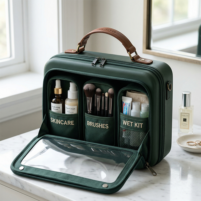 Personalized Travel Toiletry Bag  for  Women  Custom Name Makeup Organizer with Clear Window Waterproof Cosmetic Case Gift for Traveler