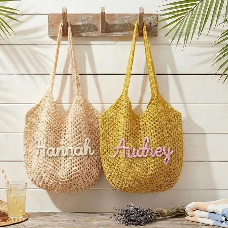 Personalized Beach Tote Bags Bridesmaid Gift Bag Crochet Beach Totes Bachelorette Party Gift Bags Wedding Party Gifts Mother's Day Gift