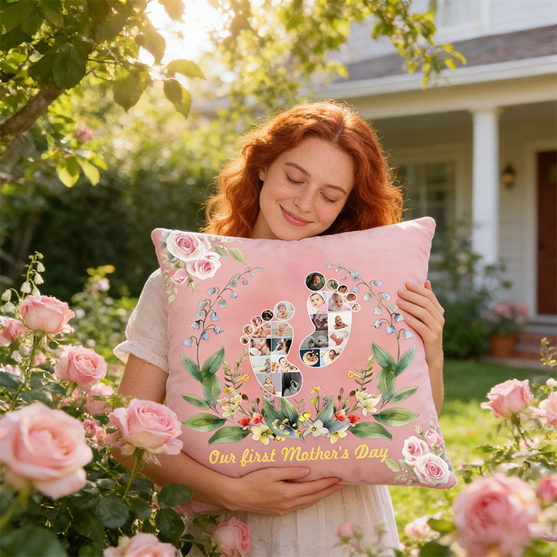 Personalized New Mom Birth Flower Pillow with Baby Photos Happy 1st Mother's Day Throw Pillow Mothers Day Gift For Mom