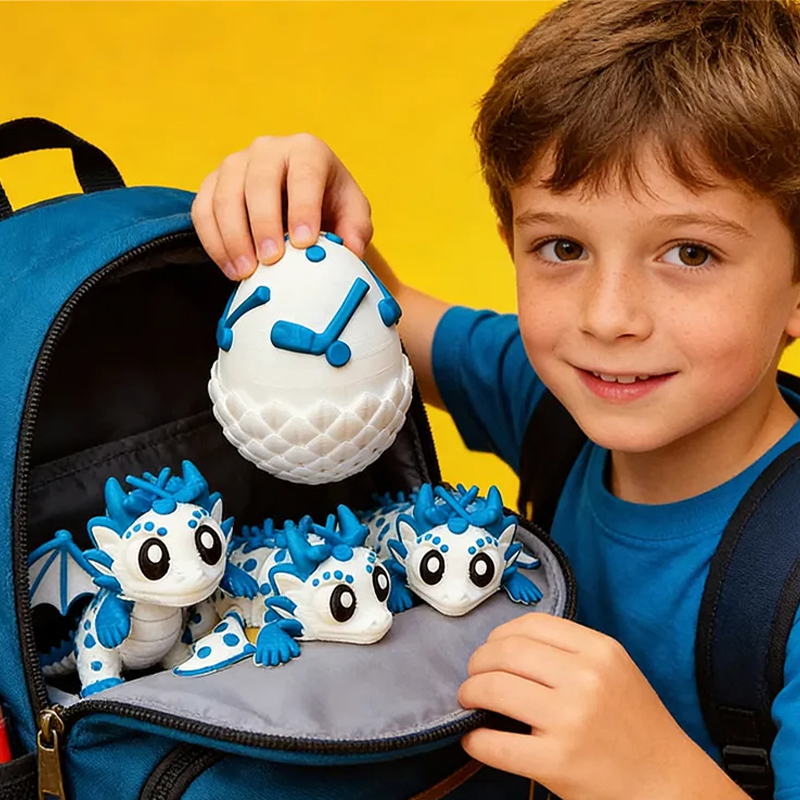 Personalized 3D Printed Ice Hockey Dragon and Egg Toy Set with Custom Name for Kids 