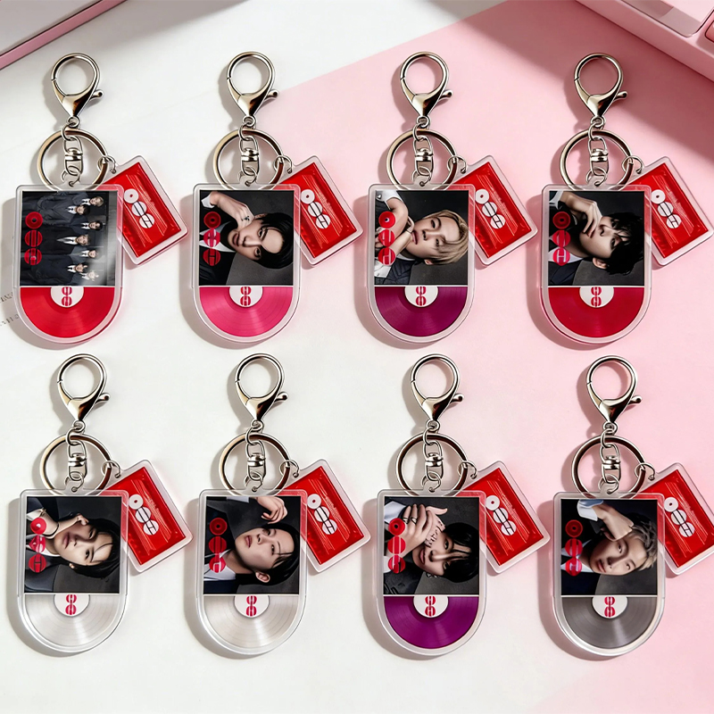 Personalized BTS Member Acrylic Keychain K-Pop Vinyl Record Cassette Charm Bangtan Boys Merch Gift for ARMY Cute Key Accessory Red Purple Vinyl Keyring