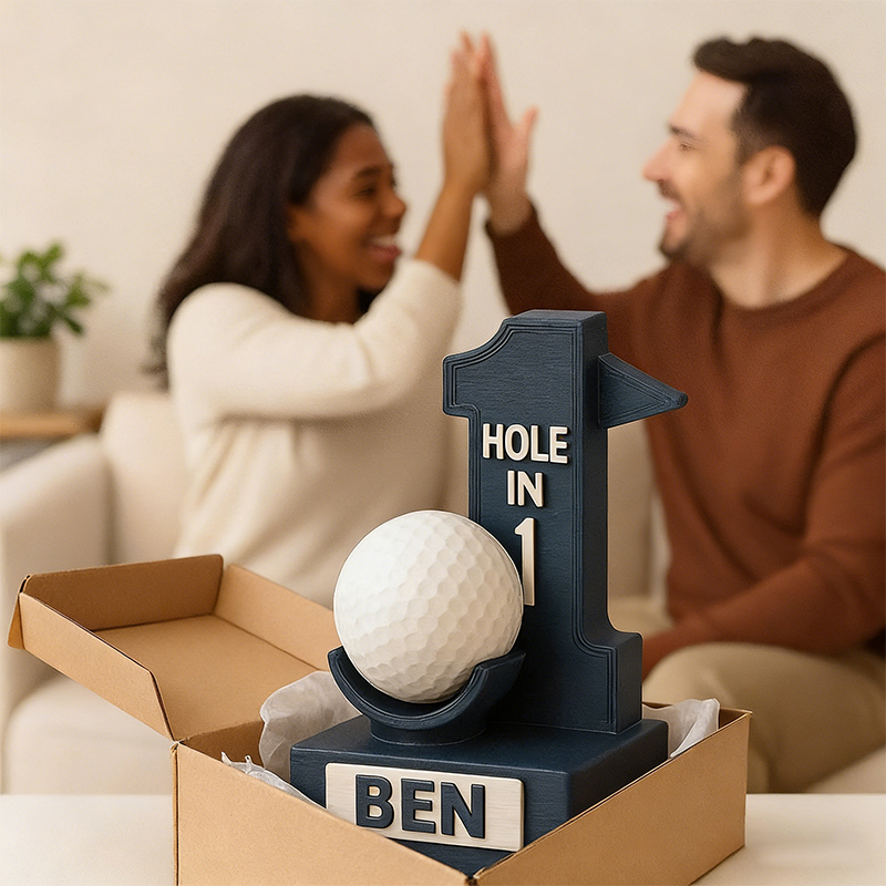 Personalized 3D Printed Hole-in-One Golf Ball Display Stand with Custom Name for Golf Enthusiasts