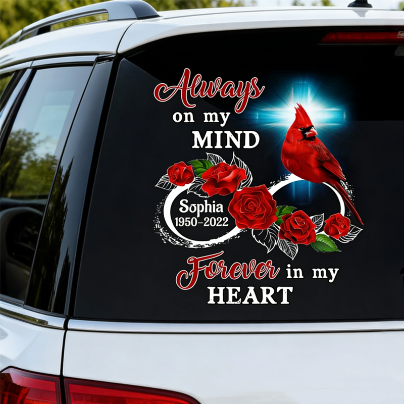 Personalized Family Loss Cardinal Rose Infinite Love Decal Memorial Gift Loss of Loved One Car Decal