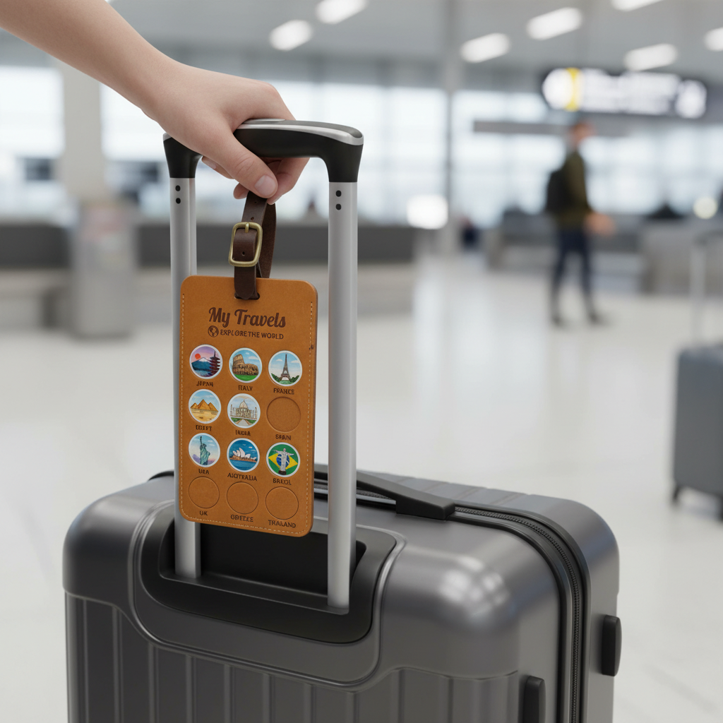 Personalized Travel Luggage Tag with Name DIY Country Sticker Travel Tracker Leather Passport Tag Gift for Travelers Custom Adventure Keepsake