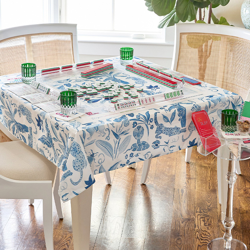 Blue Instructional Mahjong Tablecloth 55" x 55" Polyester Square Instructional Design for Family Game Night Party Favor Supplies