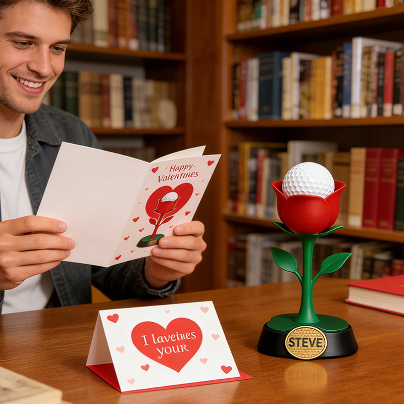 Personalized 3D Printed Rose Golf Ball Display Stand with Custom Name Valentine's Day Gifts 