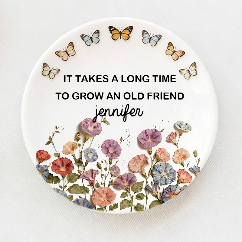 Personalized Bestie Ring Dish Birth Flower Ring Dish for Her Best Friend Gift