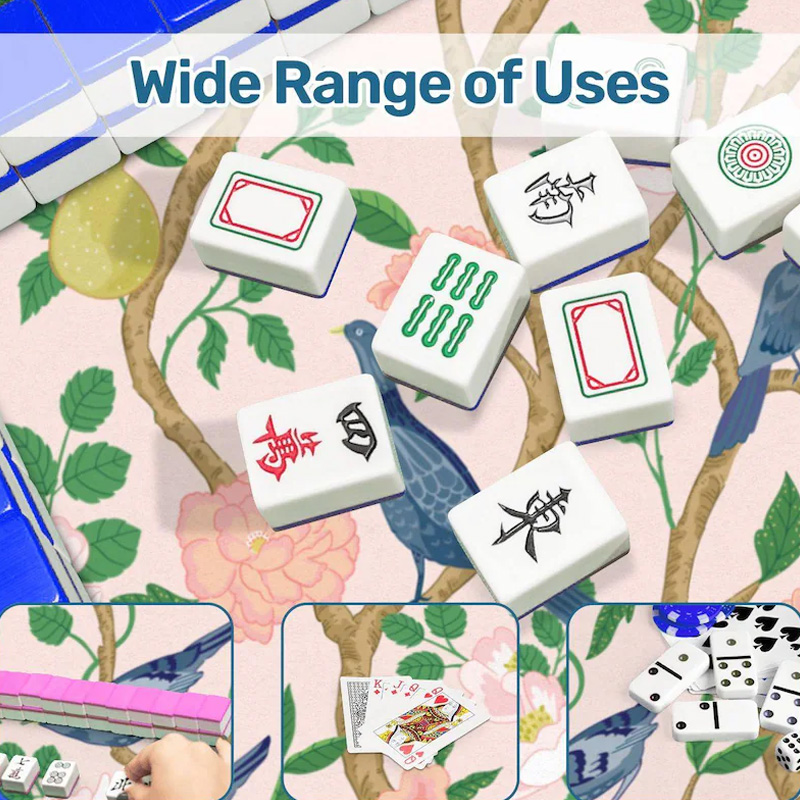 Chinoiserie Mahjong Mat Pink Floral Bird Design Waterproof Non Slip Elegant Table Protector Gift Mahjong Mat Mahjong Lovers Gifts