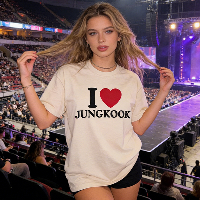 Personalized I Love Custom Name Print T-Shirt K-Pop Inspired Casual Tee for Concert Fans