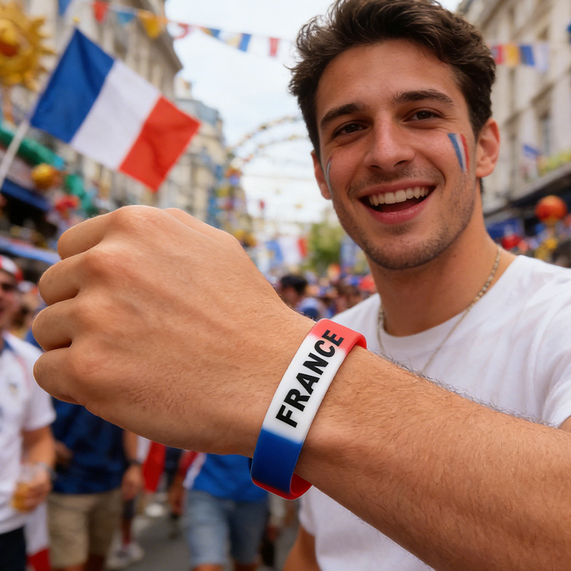 Personalized Country Name and Flag Printed Silicone Band Football Silicone Wristband Team Flag Bracelet Sports Fan Gift Party Favor