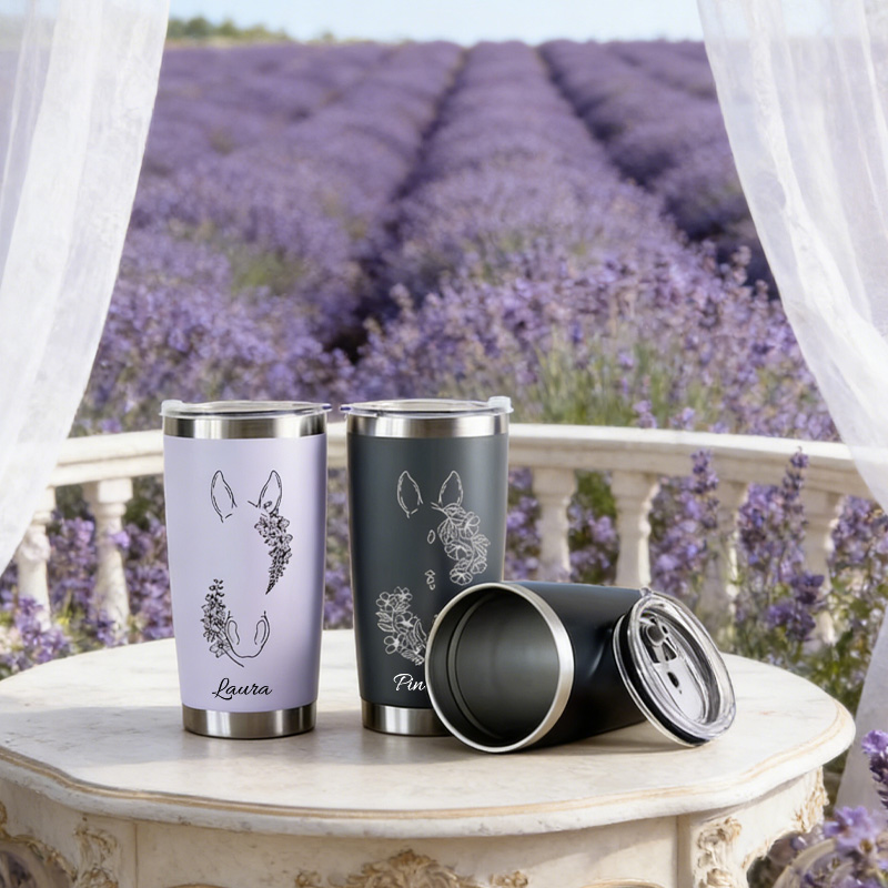 Personalized Line Drawing Birth Flower Horse Gradient Name Insulated Tumbler with Lid and Straw Birthday Gift for Equestrain Lovers