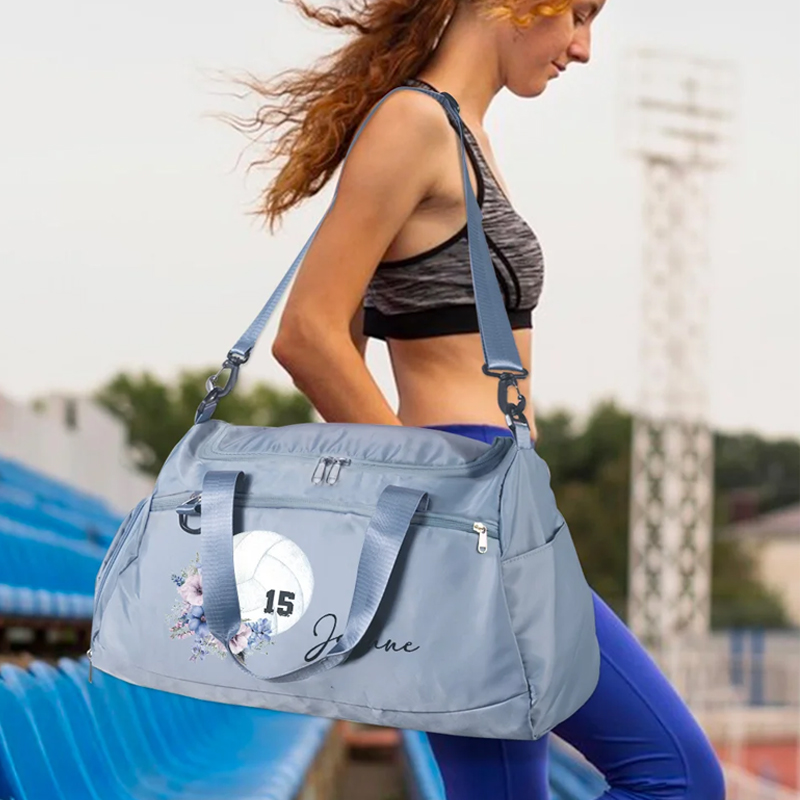 Personalized Volleyball Birth Flower Large Sport Duffle Bag with Shoe Compartment and Shoulder Strap Birthday Team Gift for Women Volleyball Lovers