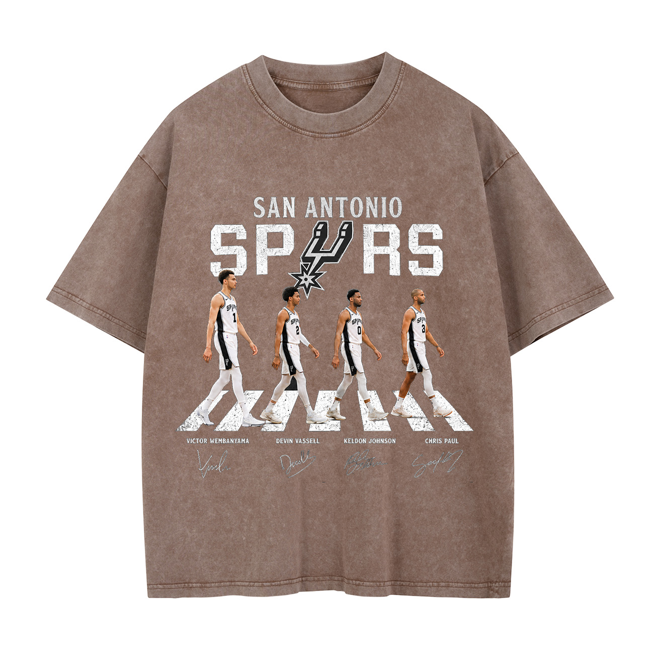 San Antonio Basketball Legends Walking Graphic Washed T-shirt Vintage Rock‑Inspired Streetwear Shirt