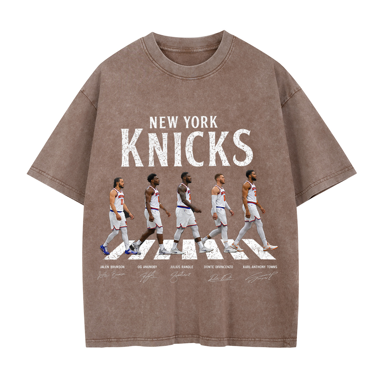 New York Basketball Stars Walking Graphic Washed T-shirt Vintage Rock‑Inspired Street Style Shirt