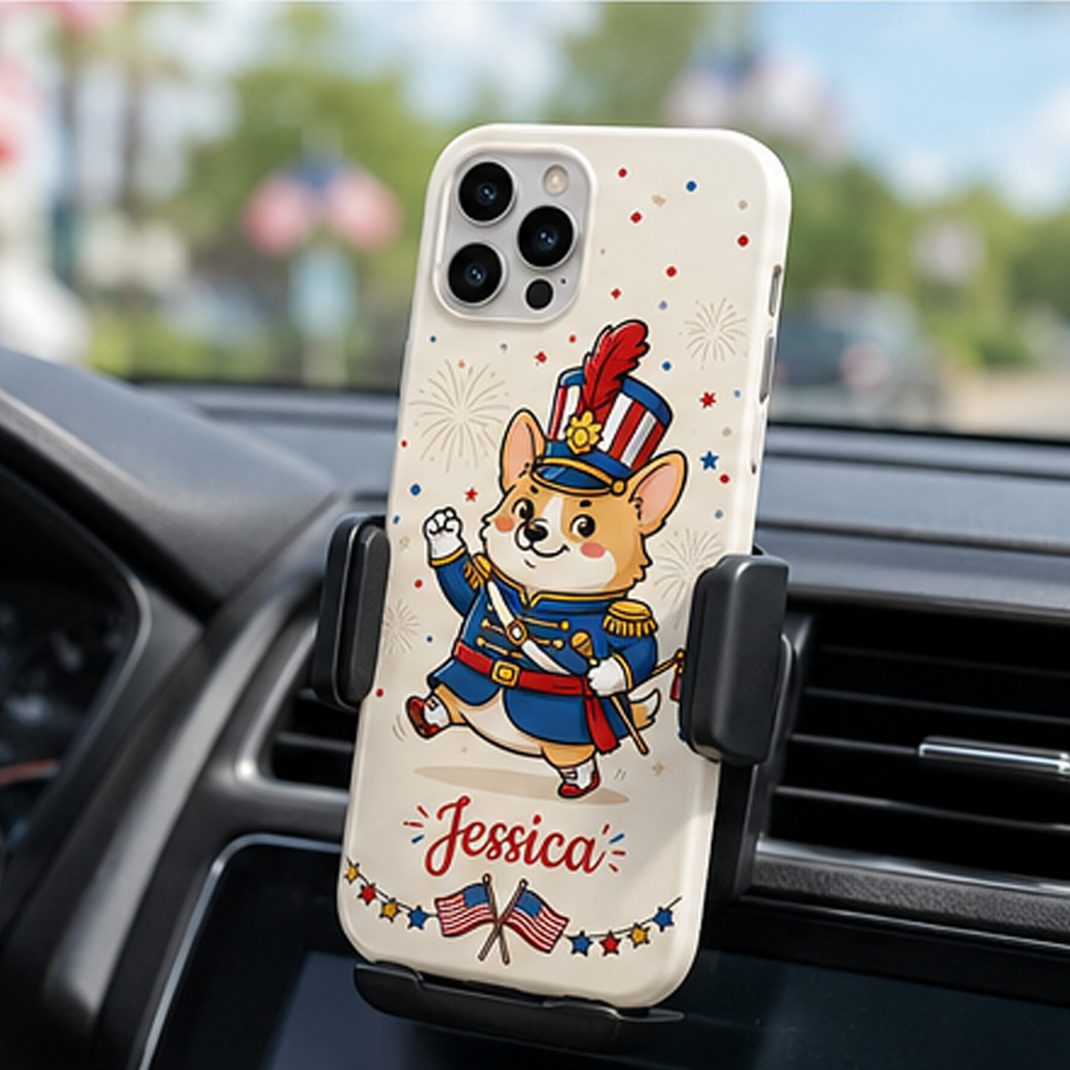 Personalized Patriotic Pet Phone Case – Custom Dog & Name 4th of July Cover