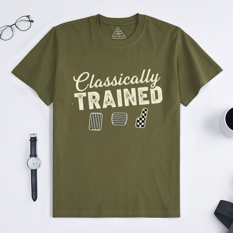 Classically Trained Manual Stick Shift Car Enthusiast Crew Neck Short Sleeve Casual Tee for Driving Lovers