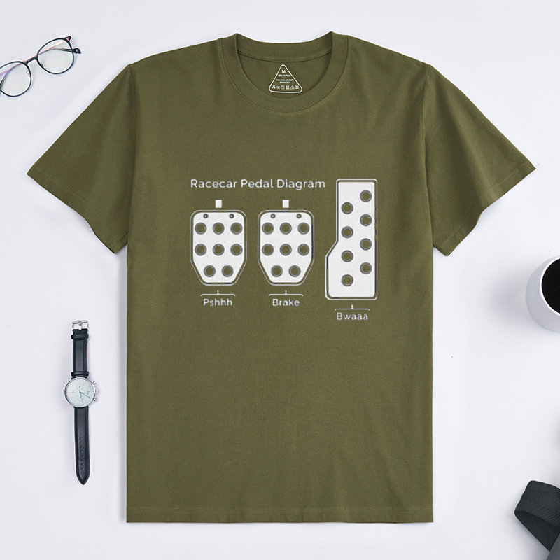 Funny Racecar Pedal Diagram Humor Crew Neck Short Sleeve T-Shirt for Turbo JDM Racing & Automotive Car Enthusiasts