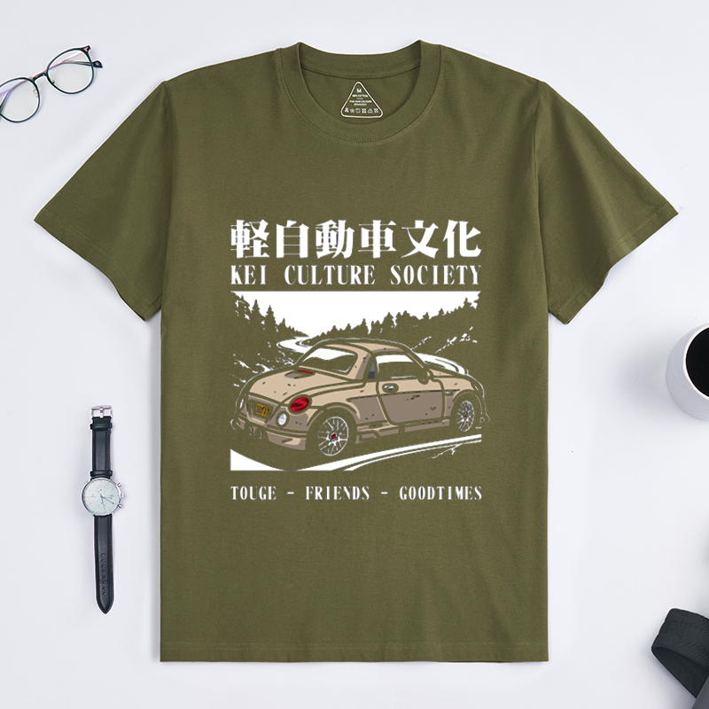 Japanese Kei Car Touge Drift Culture Crew Neck Short Sleeve Tee for JDM Kei Auto & Mountain Road Racing Enthusiasts