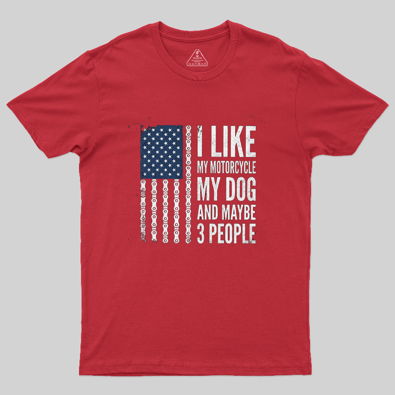 I Like My Motorcycle My Dog And Maybe 3 People US Flag Biker T-Shirt