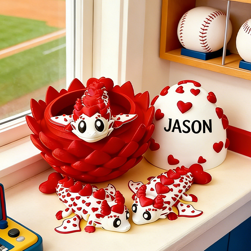 Personalized 3D Printed Baseball Heart Dragon and Egg Toy Set with Custom Name for Kids and Fans 