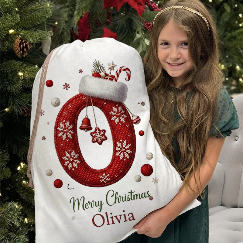 Personalized Christmas Gift Sack Custom Name Red Alphabet Santa Bag Holiday Present Storage For Kids