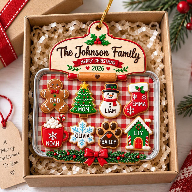 Personalized Family Christmas Ornament 2026 2D Relief Acrylic Ornament Custom Family Name Ornament Christmas Cookie Family Keepsake Gift