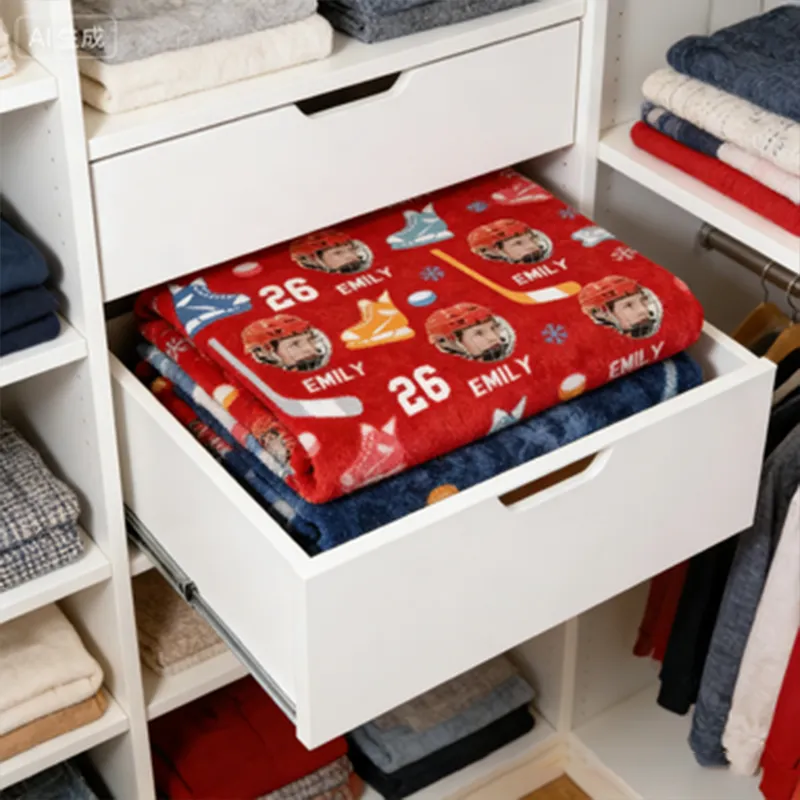 Personalized Ice Hockey Blanket with Custom Photo, Name, and Number Design