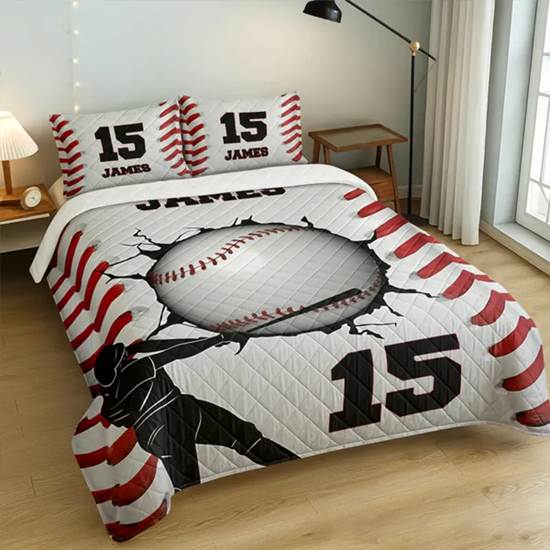 Personalized Baseball Bedding Set with Custom Name and Number Design