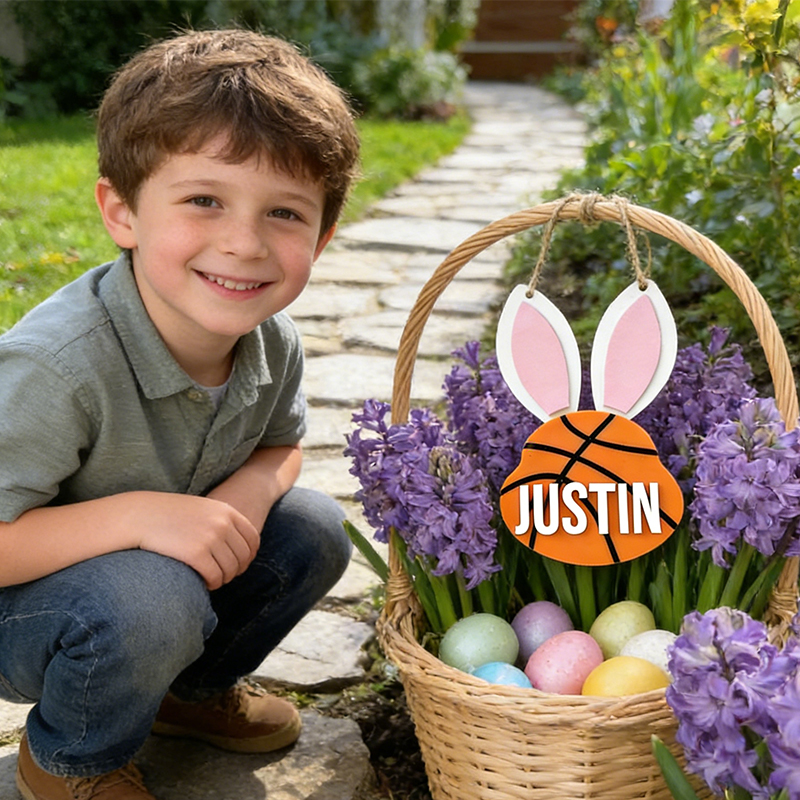 Personalized Basketball Easter Basket Tag Custom Name Bunny Label Gift for Kids on Easter Day