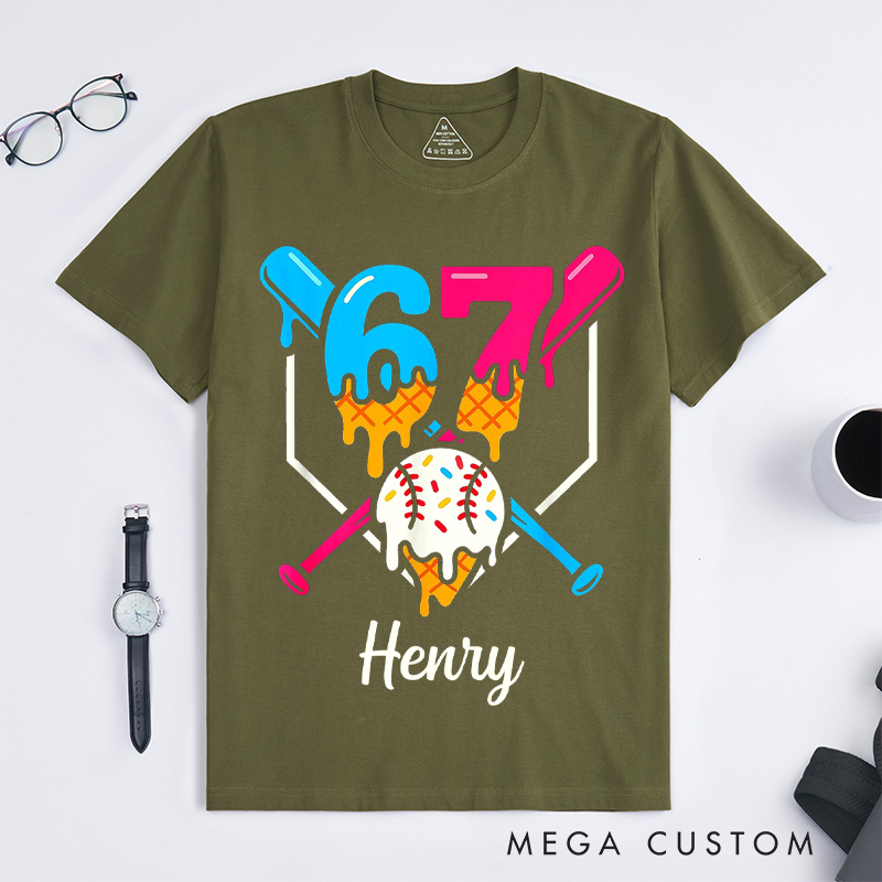 Personalized 67 Baseball Six Seven Baseball Ice Cream Drip Cool Custom Name