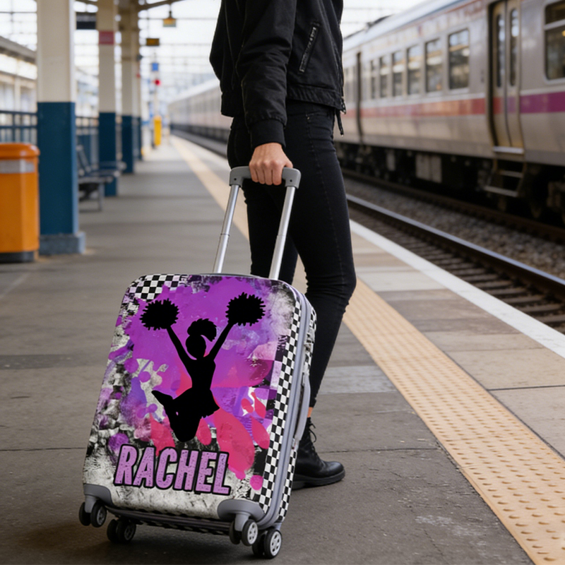 Personalized Cheerleader Girls Luggage Cover with Silhouette and Custom Name Cheerleader Gifts for Vacations or Trips  