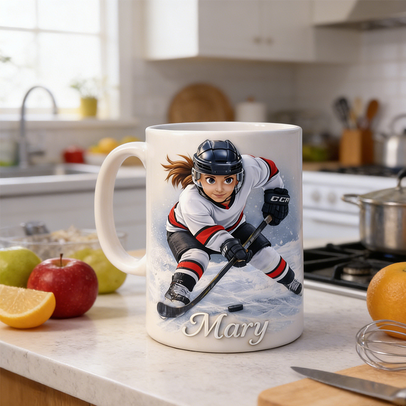 Personalized Ice Hockey Mug with Custom Player Illustration and Name for Ice Hockey Lovers