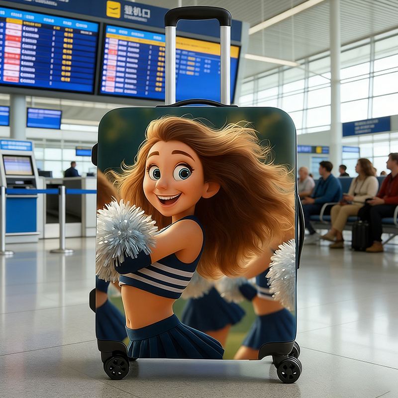 Personalized Pixar Cheerleader Luggage Cover with Custom Character Design for Cheerleader Enthusiasts 