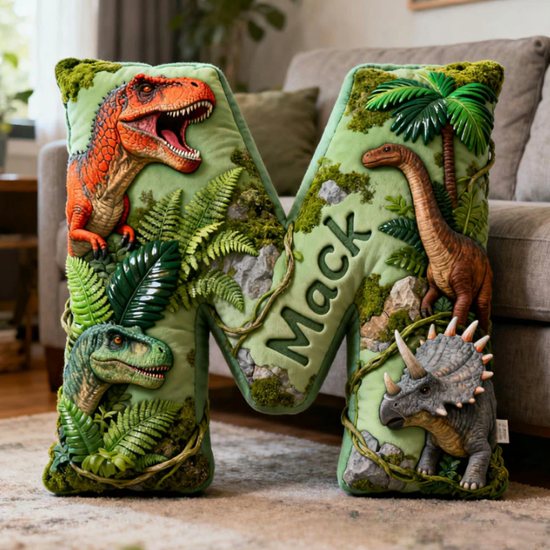 Personalized Dinosaur World Initial Graphic 3D Print  Pillow with Name Christmas Gift for Kids