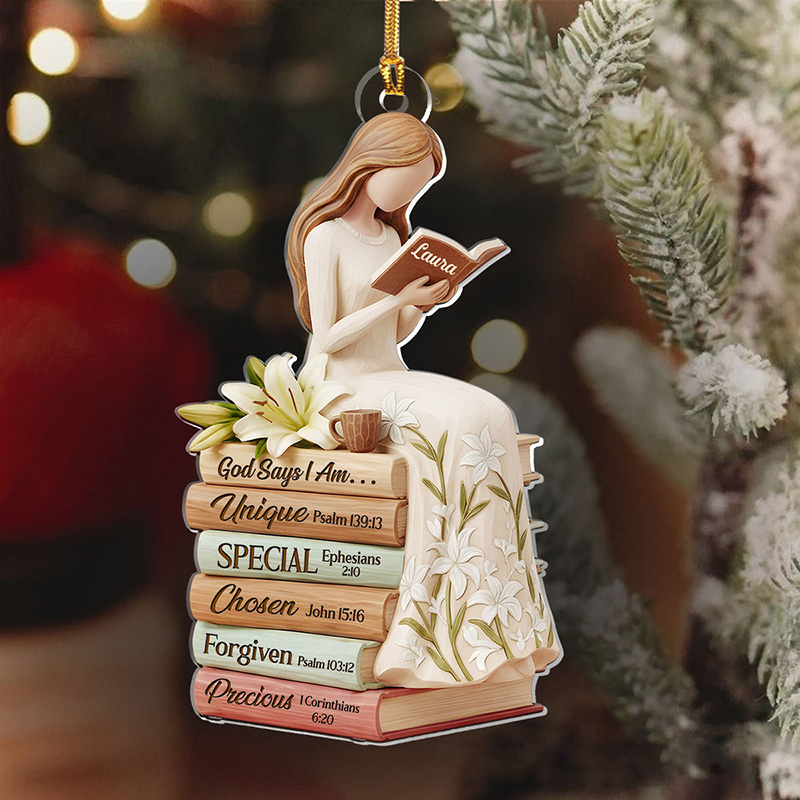 Personalized God Says I am Bible Verse Faithful Reflections Acrylic Ornament with Name Holiday Tree Decor Religious Gift Christmas Gift for Christian