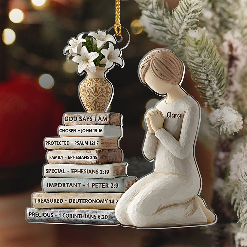 Personalized God Says I am Bible Verse Prayer Acrylic Ornament with Name Holiday Tree Decor Christmas Keepsake Religious Christmas Gift for Christian