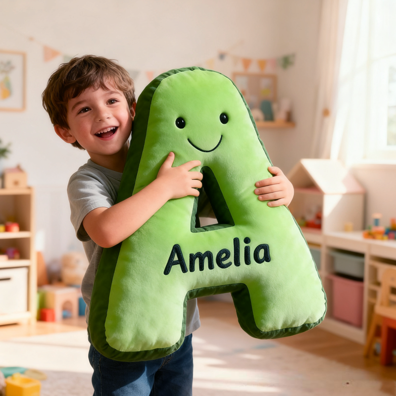 Personalized Cute Avocado Initial Name Pillow Christmas Gift for Kids Family
