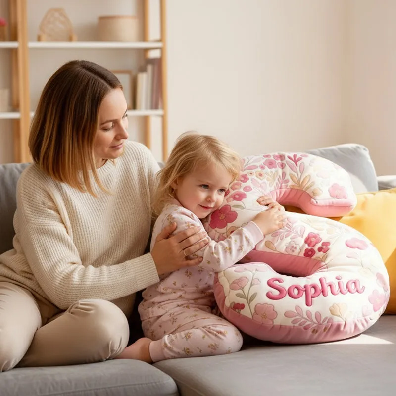 Personalized Pink Flower Letter Pillow Graphic 3D Print Pillow Custom Name Pillow for Kids Gardening Lovers Gift
