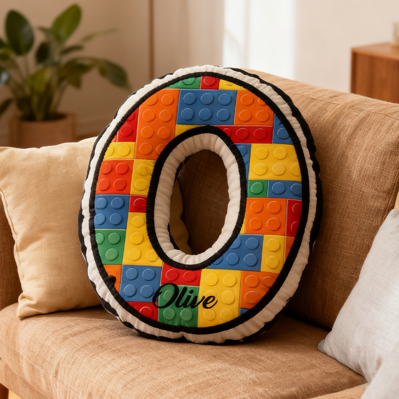Personalized Graphic 3D Print Building Bricks Alphabet Pillow Funny Kid Pillow Gift for Geek Lover