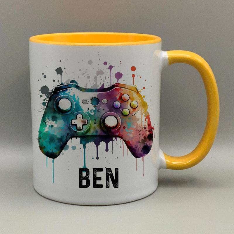 Personalised Gamer Mug Games Controller Mug Paint Splash Paint Drip Mug Rainbow Controller Funny Gaming Gift for Geek