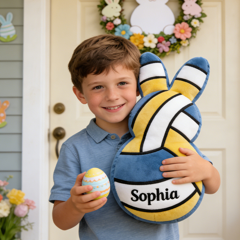 Personalized Easter Volleyball Bunny Pillow with Custom Name for Kids Easter Gifts