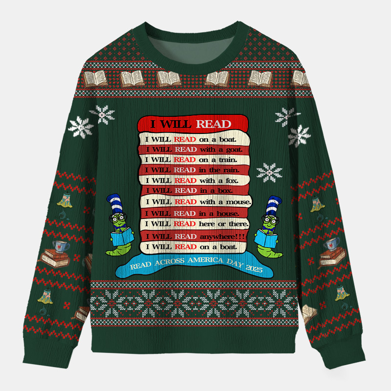 Personalized Reading Joy Anywhere Ugly Sweater Holiday Gift for Book Lover
